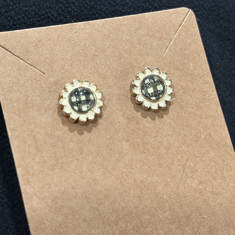 Floral Gingham Enamel Stud Earrings